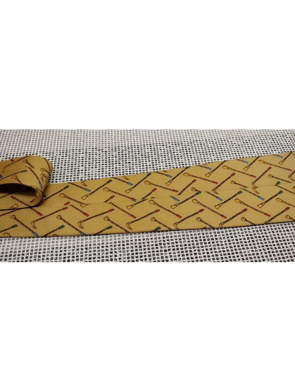 Vintage Salvatore Ferragamo Bronze Silk Tie Canes 1990s SAKS 5th AVENUE New Tag